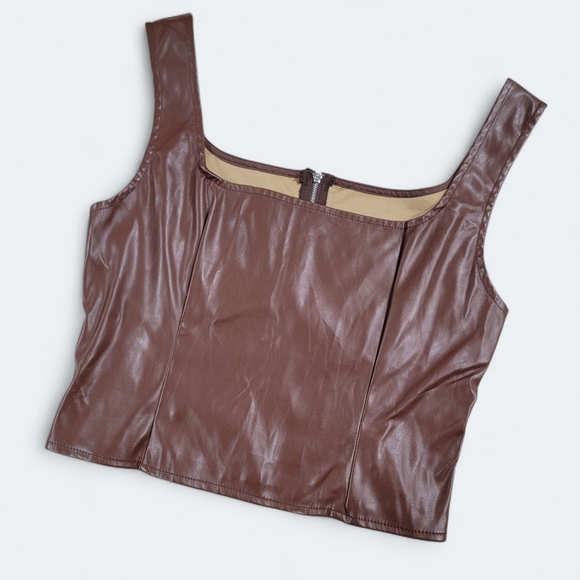 Shein Brown Faux Leather Cropped Tank Top Size Large - Picture 1 of 14